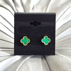 Chic Green & Gold Clover Stainless Steel Earrings